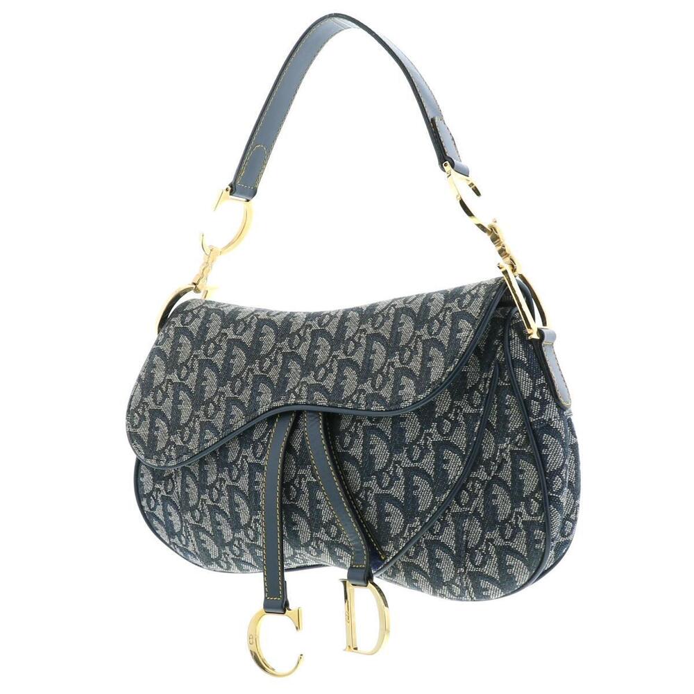 Dior Trotter Double Saddle Bag Shoulder Clutch Navy Blue - Picture 2 of 6